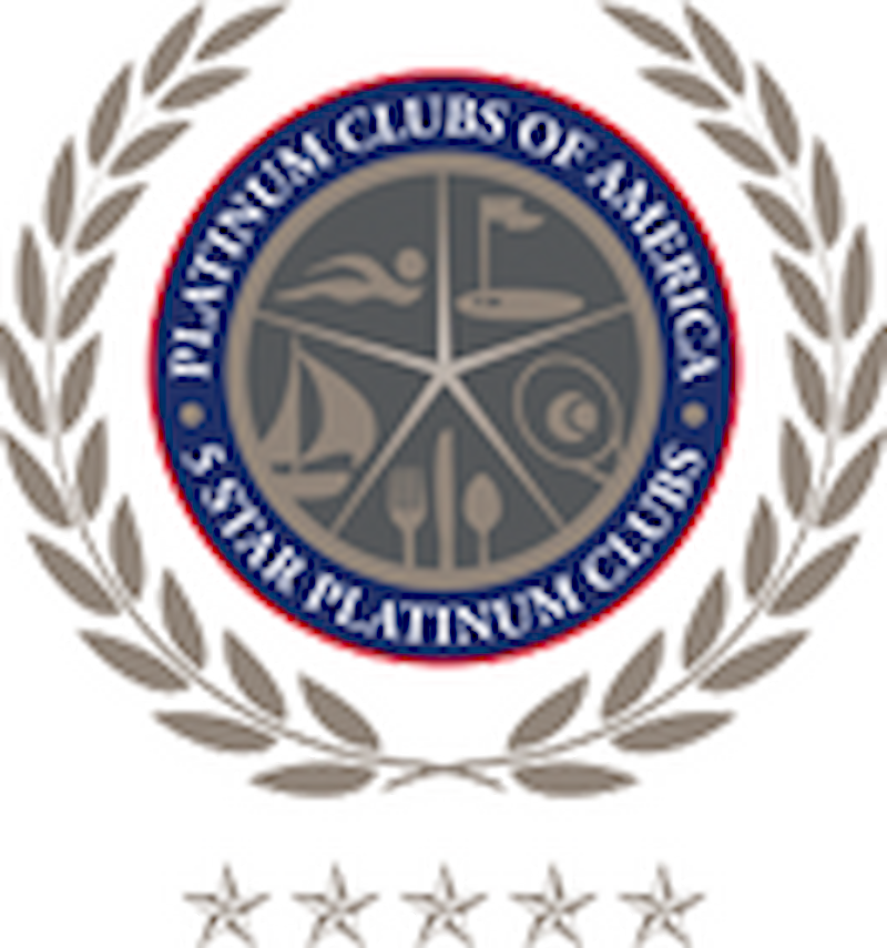 The image features the logo of Platinum Clubs of America, showcasing symbols for golf, tennis, sailing, dining, and socializing, surrounded by a laurel wreath.