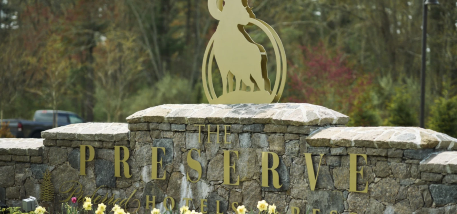 The front gate of The Preserve Sporting Club and Resort in Rhode Island