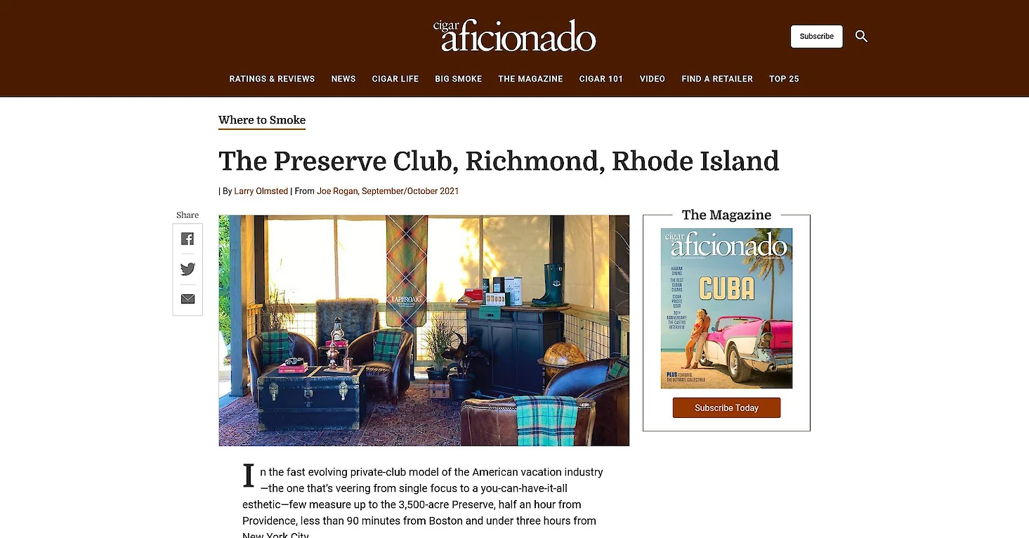 Article on The Preserve Club in Cigar Aficionado