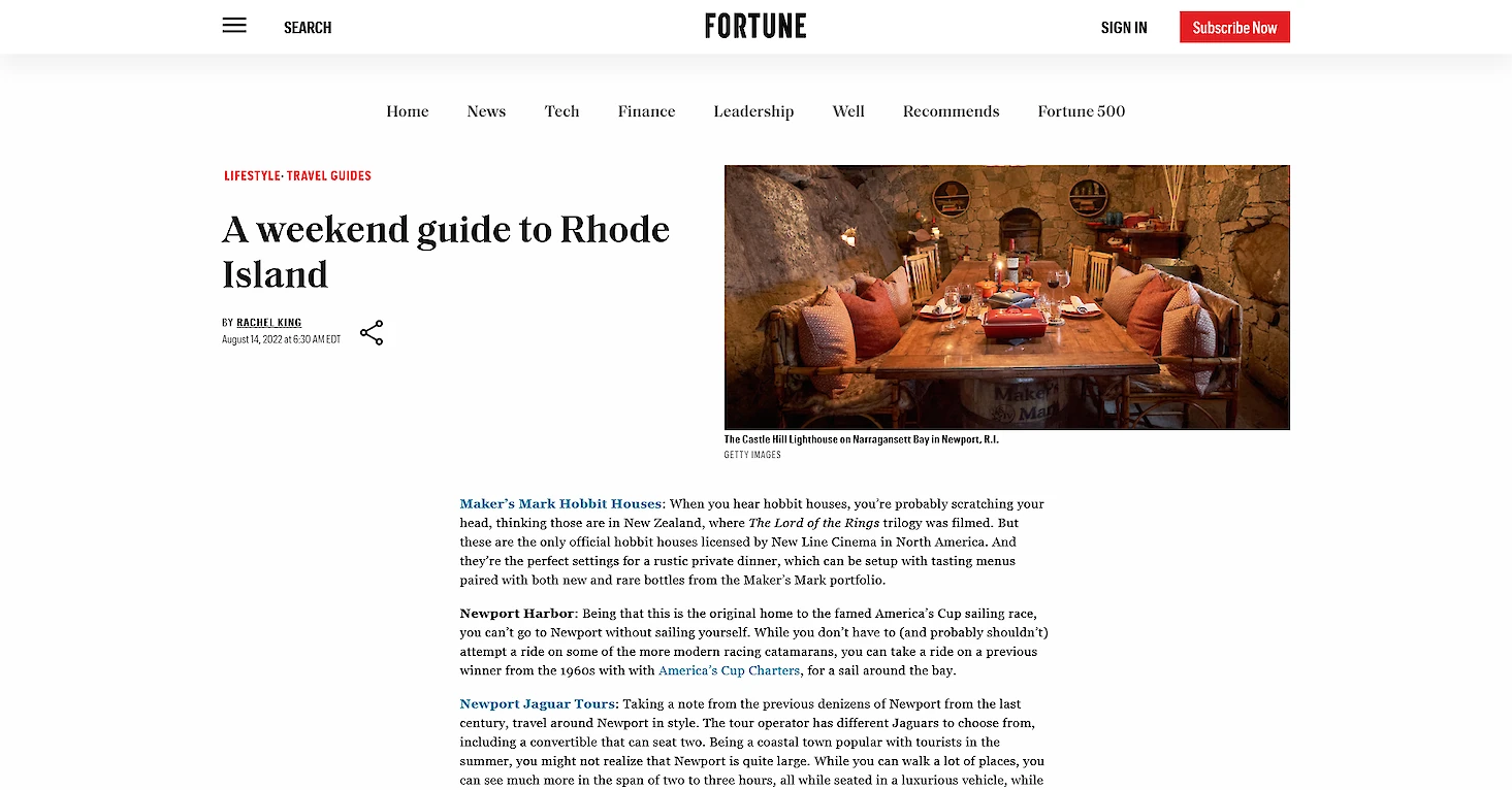 Screenshot of A weekend guide to Rhode Island article on Fortune